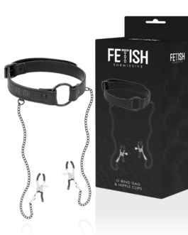 FETICHE SUBMISSÃO – ANEL DE MORDAÇA COM PRESILHAS DE MAMILO