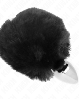KINK – PLUGUE DE AÇO INOXIDÁVEL 7 x 3 CM COM RABO DE COELHO DE PELE SINTÉTICA PRETA 8 CM