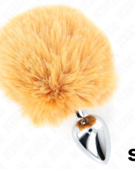 KINK – PLUGUE DE AÇO INOXIDÁVEL 7 x 3 CM COM RABO DE COELHO DE PELE SINTÉTICA BEGE 8 CM