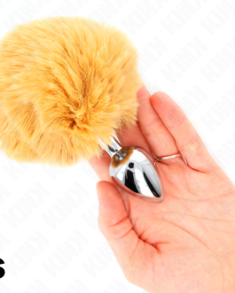 KINK – PLUGUE DE AÇO INOXIDÁVEL 7 x 3 CM COM RABO DE COELHO DE PELE SINTÉTICA BEGE 8 CM