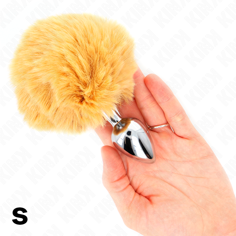 KINK - PLUGUE DE AÇO INOXIDÁVEL 7 x 3 CM COM RABO DE COELHO DE PELE SINTÉTICA BEGE 8 CM