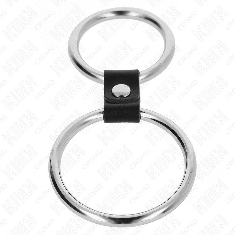 KINK - ANEL PENIANO DUPLO DE METAL DE 3,7 CM A 5 CM CONECTADO POR TIRA DE COURO MODELO 1 - Image 3