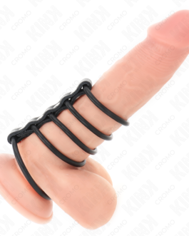 KINK – 5 ANÉIS PENIANOS DE SILICONE DE 3,8 CM A 4,8 CM CONECTADOS POR COURO