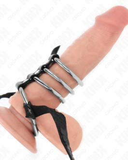 KINK – 4 ANÉIS PENIANOS DE METAL CONECTADOS DE 3,8 CM A 5 CM COM CINTO DE COURO DE 112 CM