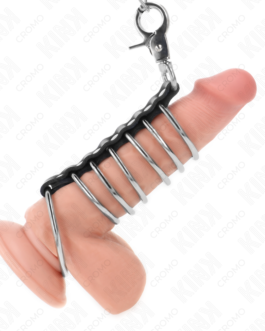 KINK – 7 ANÉIS PENIANOS DE METAL DE 3,8 CM A 5 CM CONECTADOS POR CORRENTE DE COURO E METAL DE 100 CM