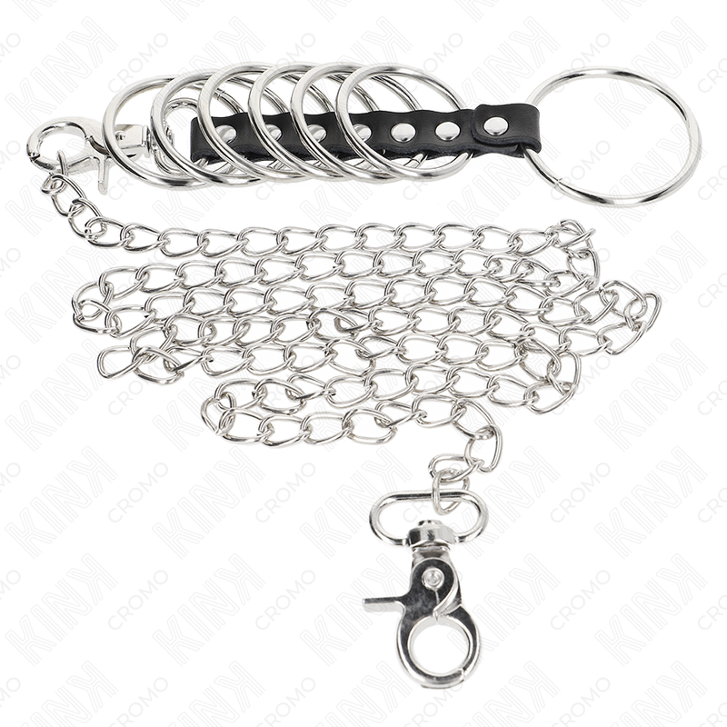 KINK - 7 ANÉIS PENIANOS DE METAL DE 3,8 CM A 5 CM CONECTADOS POR CORRENTE DE COURO E METAL DE 100 CM - Image 3