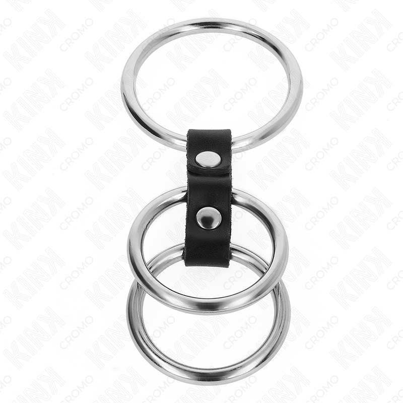 KINK - ANEL PENIANO TRIPLO DE METAL DE 3,7 CM A 5 CM CONECTADO COM COURO - Image 3