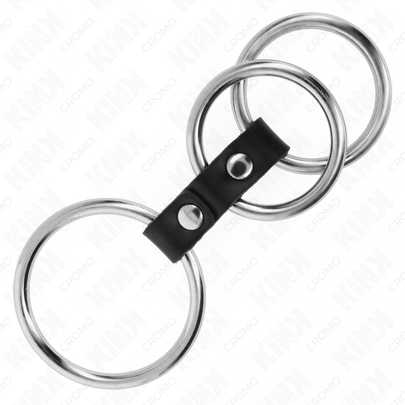 KINK - ANEL PENIANO TRIPLO DE METAL DE 3,7 CM A 5 CM CONECTADO COM COURO - Image 4