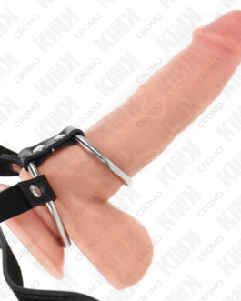 KINK – ANEL DUPLO DE METAL PARA PÊNIS DE 3,8 CM A 5 CM COM CINTO DE COURO DE 112 CM