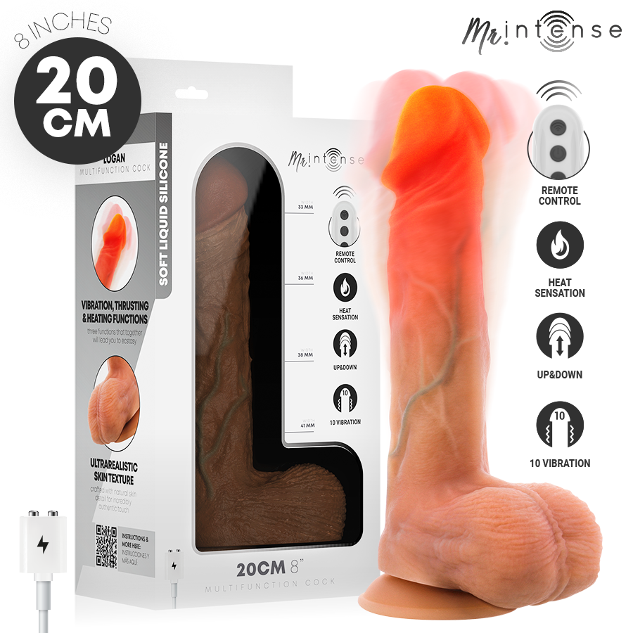 MR INTENSE - VIBRADOR LOGAN DE SILICONE COM EFEITO DE CALOR E CONTROLE REMOTO 20 CM -Ø- 4,1 CM