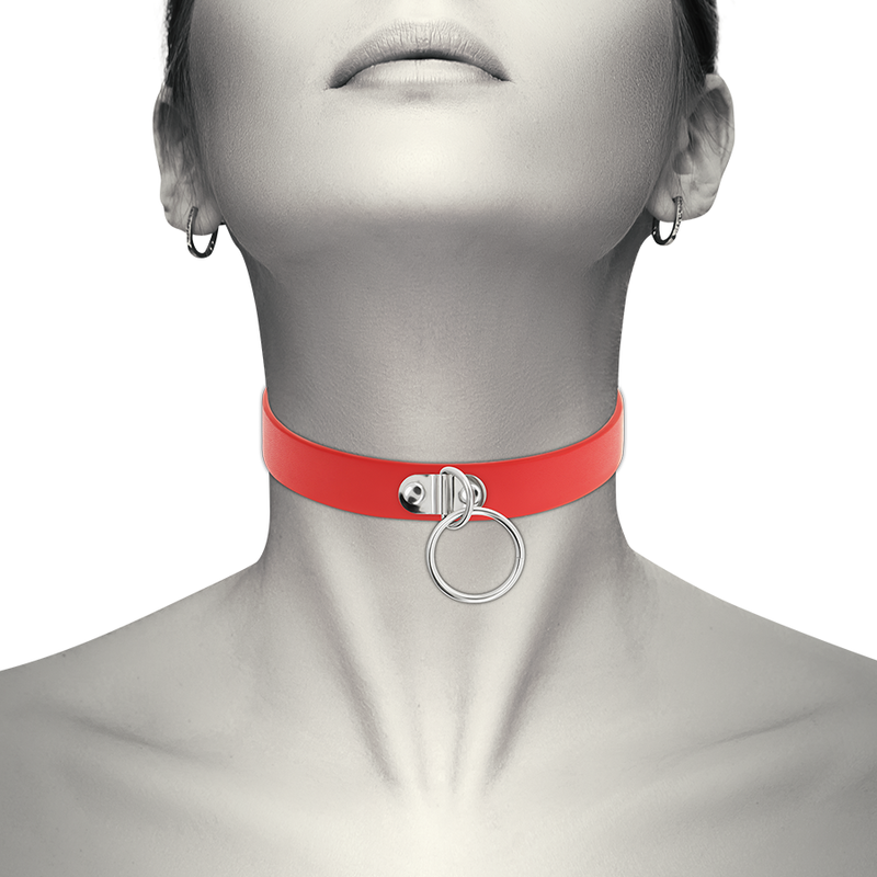 COQUETTE CHIC DESIRE – COLAR DE COURO VEGANO VERMELHO, ACESSÓRIO FETICHE FEMININO