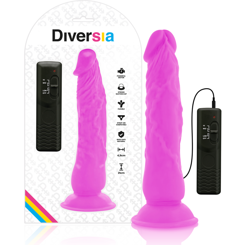 DIVERSIA – DILDO VIBRATÓRIO FLEXÍVEL ROXO 21 CM -O- 4,9 CM