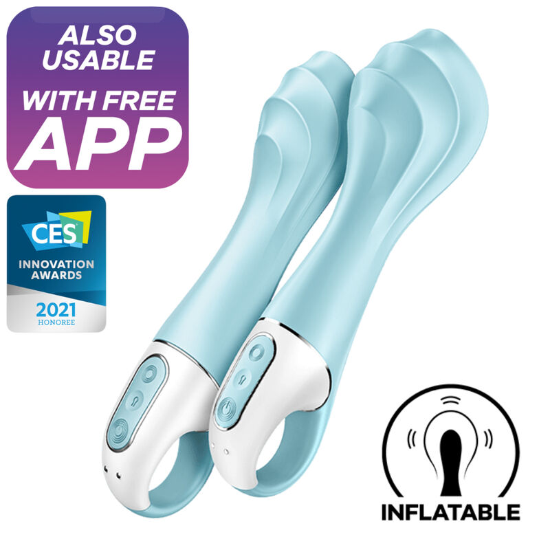 SATISFYER – VIBRADOR INFLÁVEL COM BOMBA DE AR ​​5+ PARA PONTO G COM APLICATIVO AZUL