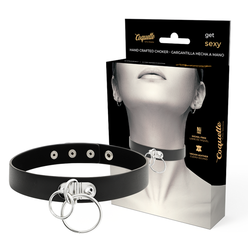 COQUETTE CHIC DESIRE - GARGANTILHA DE COURO VEGANO COM ANEL DUPLO