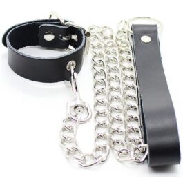 OHMAMA FETISH – COLAR DE PÊNIS E CORRENTE DE COURO COM CORRENTE DE METAL