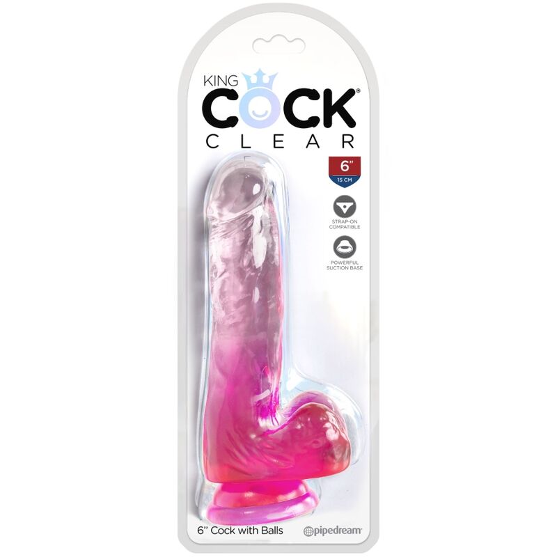 KING COCK – Pênis realista transparente com testículos, 13,5 cm, rosa