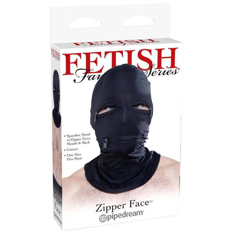 SÉRIE FETICHE DE FANTASIA – CAPUZ COM ZÍPERES PRETO