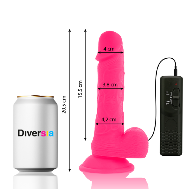DIVERSIA – DILDO VIBRATÓRIO FLEXÍVEL ROSA 20,5 CM -O- 4,2 CM