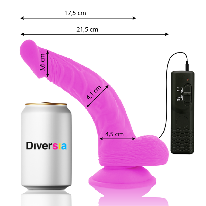 DIVERSIA – DILDO VIBRATÓRIO FLEXÍVEL ROXO 21,5 CM -O- 4,5 CM