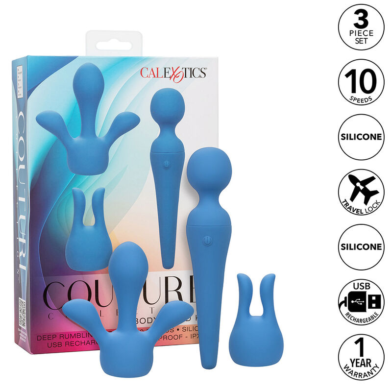 CALEXOTICS – KIT COUTURE VIBRATOR WAND 10 VIBRAÇÕES AZUL