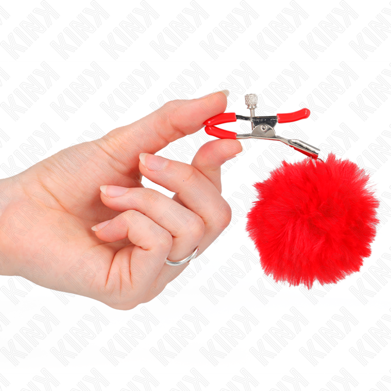 KINK - PRESILHA DE MAMILO COM BOLA DE PELE SINTÉTICA VERMELHA 6 CM - Image 4