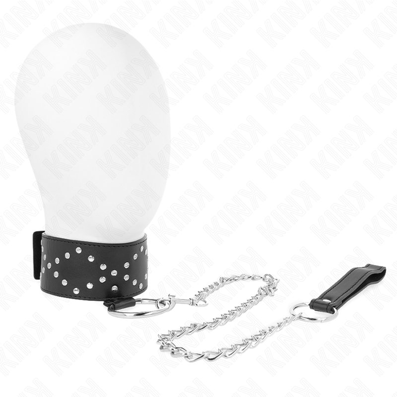 KINK – COLAR 65 CM COM CORREIA E TACHAS PRATEADAS MODELO 3 AJUSTÁVEL 36-43 CM X 5 CM
