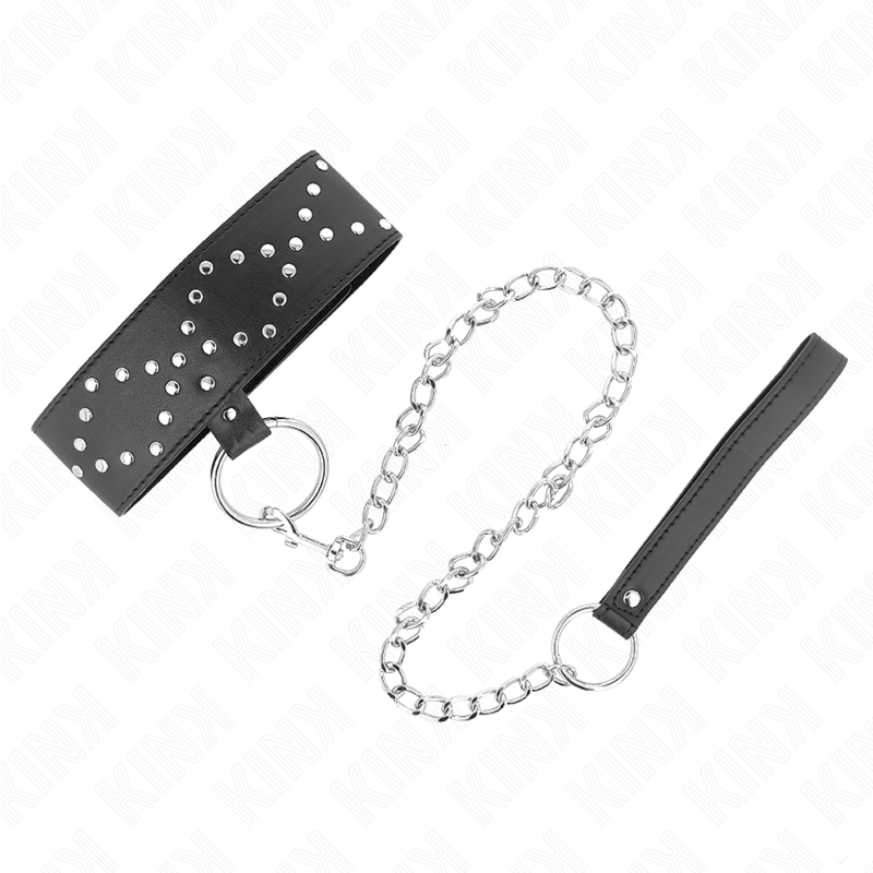 KINK – COLAR 65 CM COM CORREIA E TACHAS PRATEADAS MODELO 3 AJUSTÁVEL 36-43 CM X 5 CM