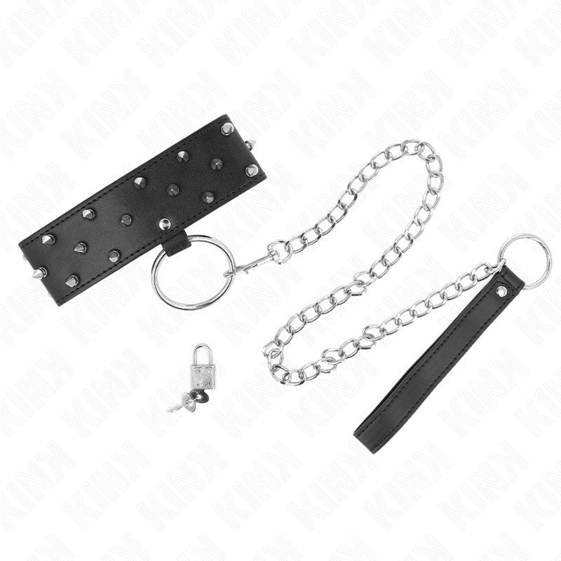 KINK – COLAR COM CORREIA 65 CM COM TACHAS PRATEADAS MODELO 5 AJUSTÁVEL 36-43 CM X 5 CM