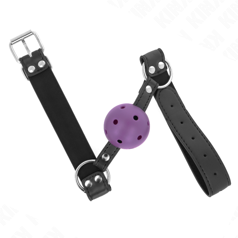KINK – BOLA RESPIRÁVEL PARA MORDAÇA DE 4 CM COM REBITE DUPLO ROXA 62,5 x 2,5 CM AJUSTÁVEL DE 42 A 58 CM