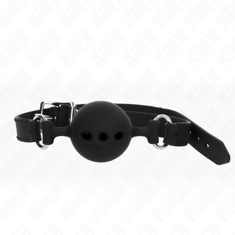 KINK – Mordaça de silicone completa, 55 x 2 cm, com bola de 5 cm, tamanho G, preta, ajustável de 35 a 51 cm