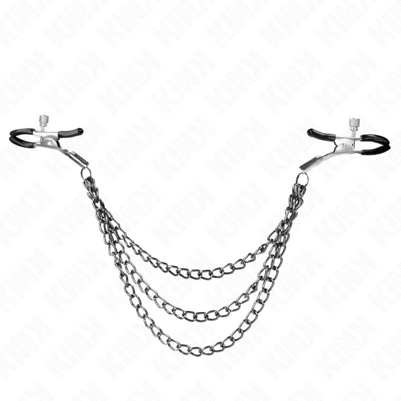 KINK – PRESILHAS DE MAMILO COM 3 CORRENTES PRETAS 20/23/28 CM
