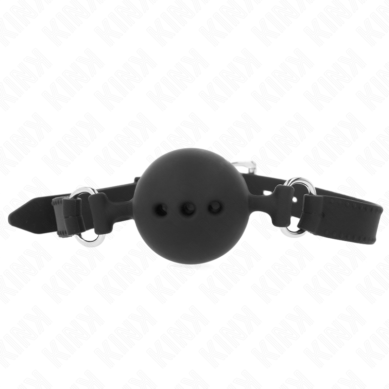 KINK – Mordaça de silicone completa, 55 x 2 cm, com bola de 4,5 cm, tamanho M, preta, ajustável de 35 a 51 cm.