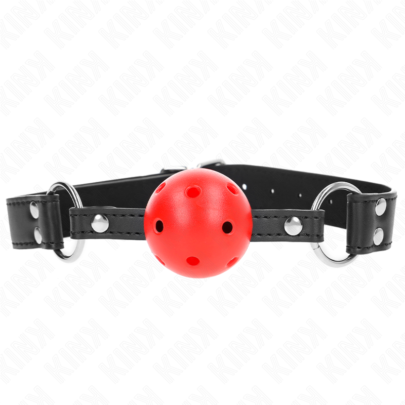 KINK - BOLA RESPIRÁVEL PARA MORDAÇA DE 4 CM COM REBITE DUPLO EM COURO, 62,5 x 2,5 CM, AJUSTÁVEL DE 42 A 58 CM