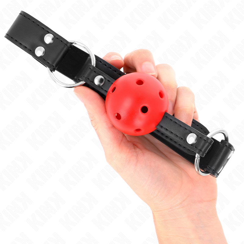 KINK - BOLA RESPIRÁVEL PARA MORDAÇA DE 4 CM COM REBITE DUPLO EM COURO, 62,5 x 2,5 CM, AJUSTÁVEL DE 42 A 58 CM - Image 4