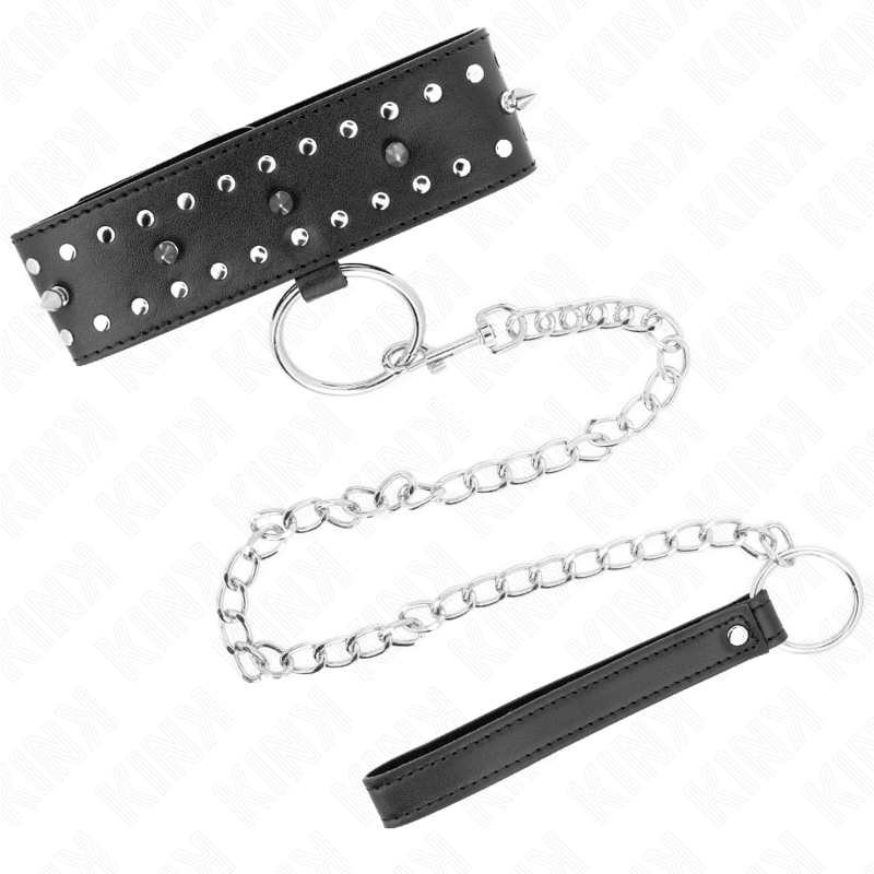 KINK – COLAR COM CORREIA 65 CM COM TACHAS PRATEADAS MODELO 1 AJUSTÁVEL 36-43 CM X 5 CM