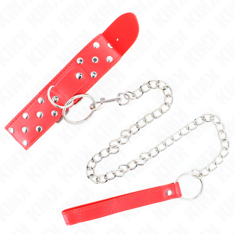 Colar Kink com tira de rebite e argola, 65 cm, vermelho, ajustável de 36 a 50 cm x 3,8 cm
