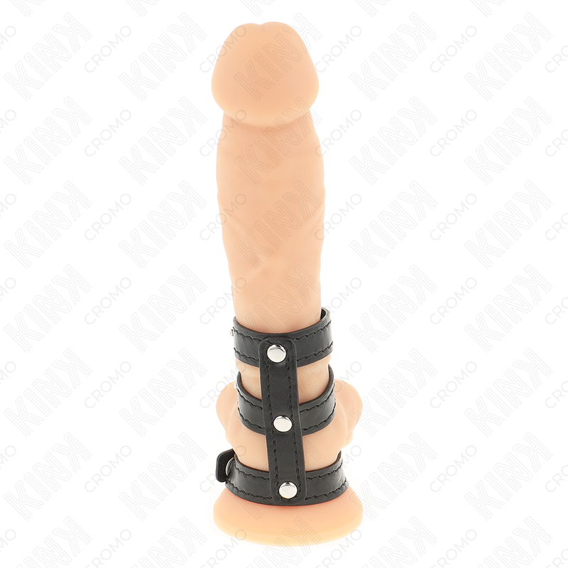 KINK – ANEL PENIANO DE COURO TRIPLO COM FECHO DE PRESSÃO