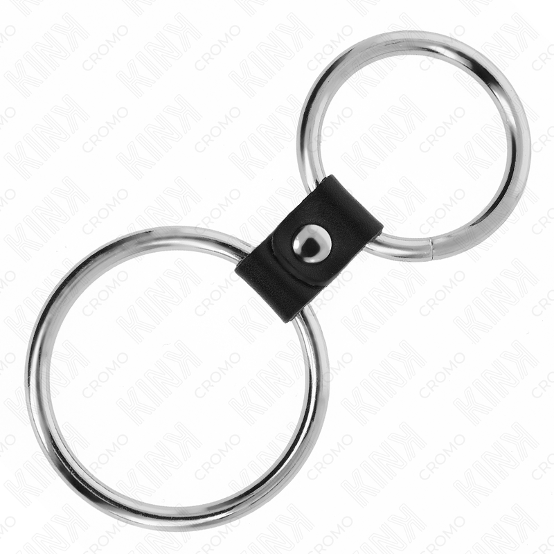 KINK - ANEL PENIANO DUPLO DE METAL DE 3,7 CM A 5 CM CONECTADO POR TIRA DE COURO MODELO 1 - Image 4