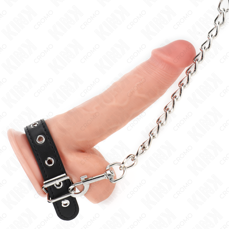 KINK – Anel peniano de couro com tira de 21,5 x 2 cm e corrente de metal de 60 cm