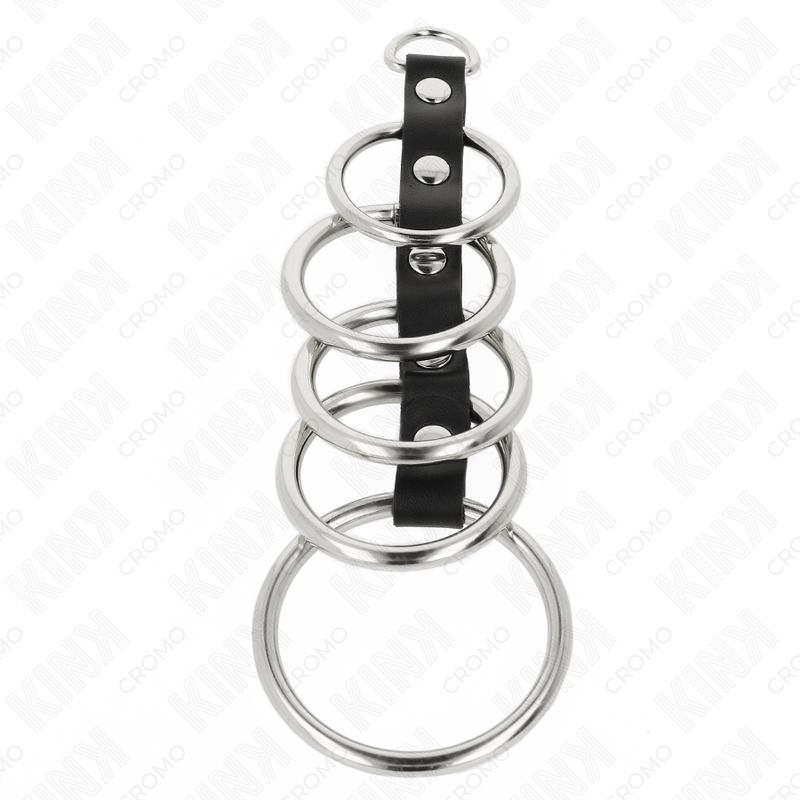 KINK - 5 ANÉIS PENIANOS DE METAL DE 3,2 CM A 5 CM CONECTADOS POR COURO - Image 3