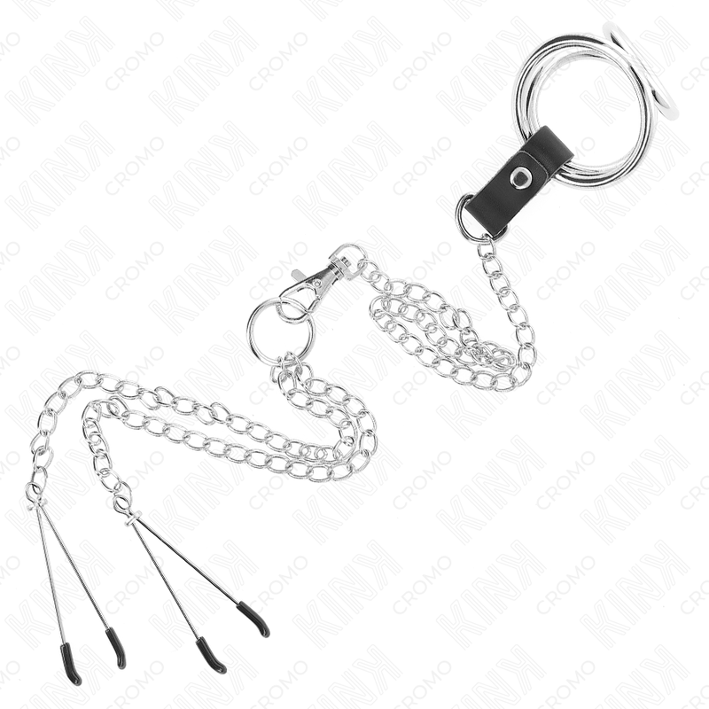 KINK - Anel peniano de metal cromado triplo de 3,8 cm a 5 cm com corrente de metal de 26 cm e prendedores de mamilo, modelo 2 - Image 5