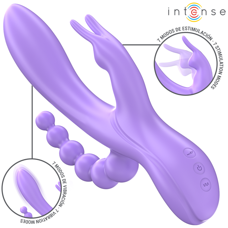 INTENSE – MIKO VIBRADOR TRIPLO COELHO & ESTIMULADOR & ANAL 7 VIBRAÇÕES ROXO