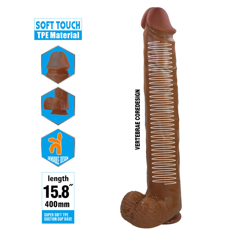 PRETTY LOVE - PAT DILDO FLEXÍVEL REALISTA COM VENTOSA 40 CM -Ø- 6 CM MARROM - Image 6