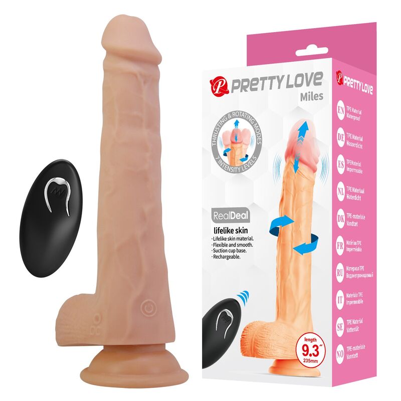 PRETTY LOVE – MILES DILDO VIBRATÓRIO COM CONTROLE REMOTO, 23,5 CM Ø 4,8 CM NATURAL
