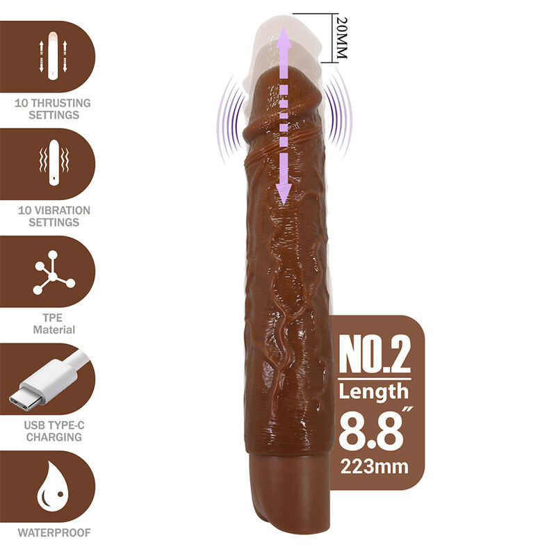 PRETTY LOVE – KESSLER Vibrador realista com 10 modos de vibração e 10 intensidades, 22 cm, marrom