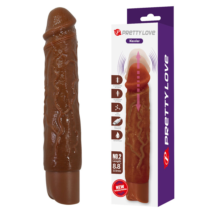 PRETTY LOVE – KESSLER Vibrador realista com 10 modos de vibração e 10 intensidades, 22 cm, marrom