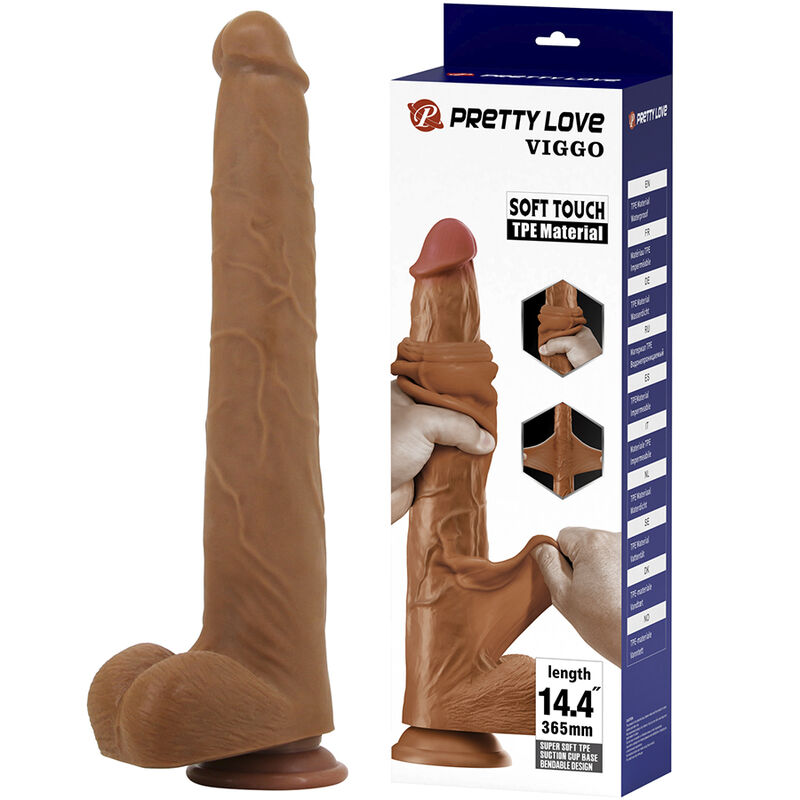 PRETTY LOVE – VIGGO DILDO DESLIZANTE COM TOQUE SUAVE E REALISTA, 36,5 CM, MARROM