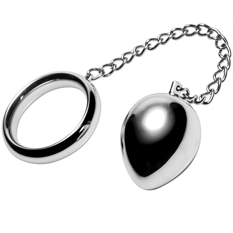 Anel peniano metálico rígido de 40 mm com corrente e bola de metal.