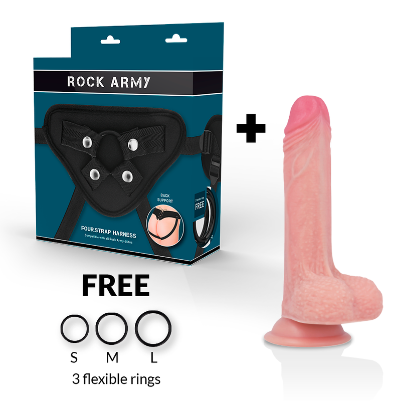 ROCKARMY – ARNÊS + SILICONE LÍQUIDO PREMIUM MUSTANG REALISTA 18 CM -O- 4,14 CM