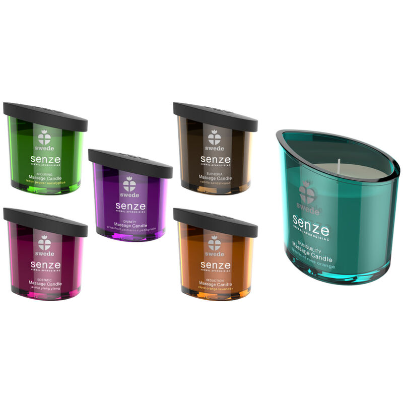 Vela de massagem SWEDE – SENZE TRANQUILITY – Hortelã, Rosa, Laranja